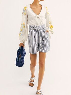 Free People Indigo Stripe Utility Shorts